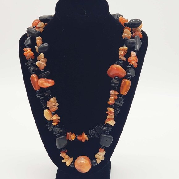 Vintage hematite and carnelian semi-precious gemstone necklace - Picture 1 of 5